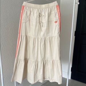 Adidas Cream tiered maxi Skirt with Orange Accents